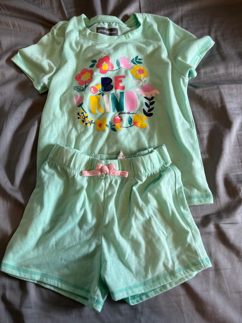 Eddie Bauer Mint Short Pajama Set with Colorful Floral 'Be Kind' Graphic
